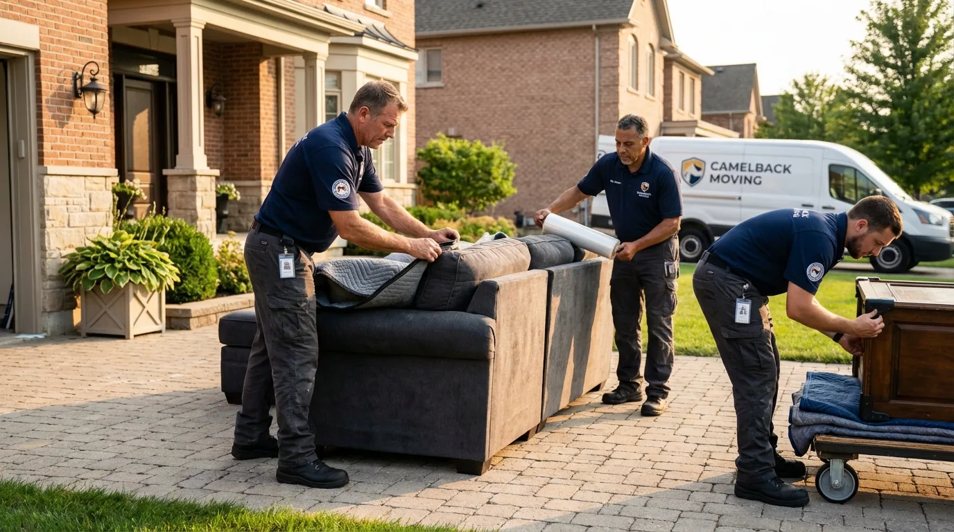 Large estate moving crew wrapping furniture in Meridian, TX