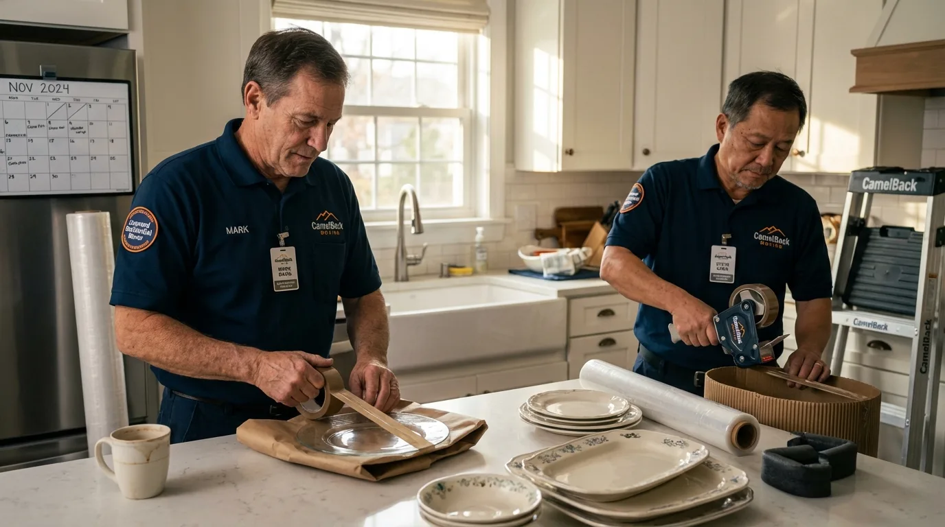 Professional crew packing kitchen dishware in Meridian, TX